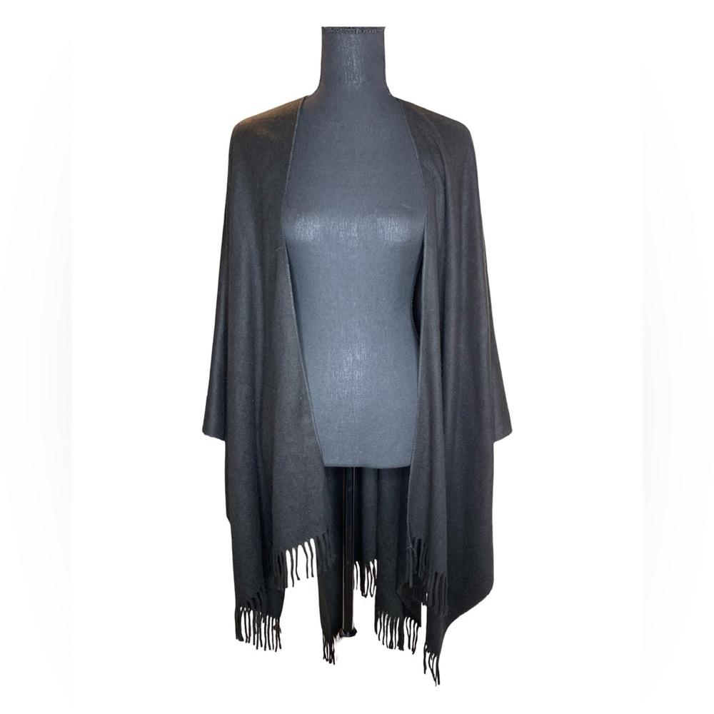 LAMBSWOOL Black Shawl Cloak Cape MADE IN ITALY Pure Virgin Wool